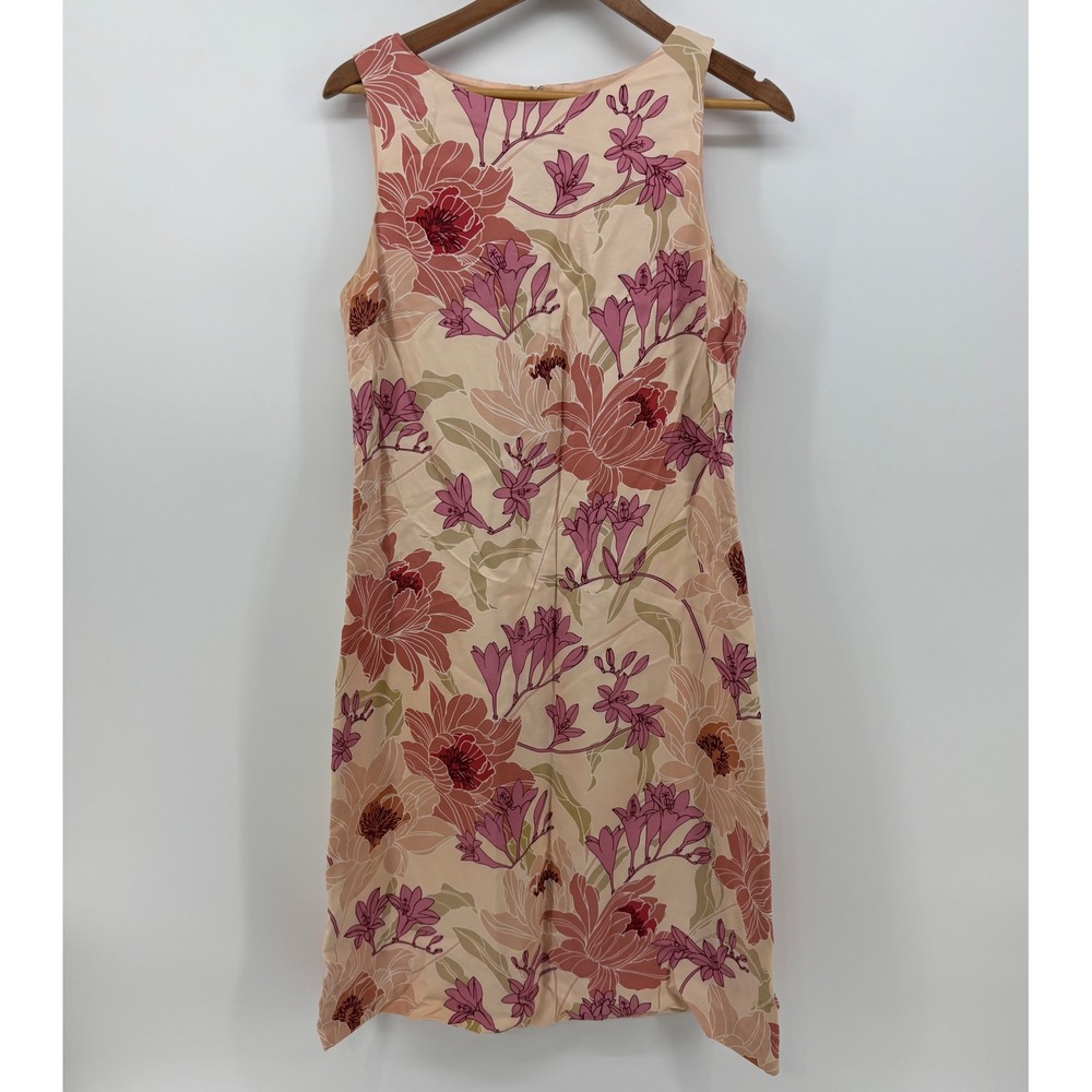 Tommy Bahama Shift Dress Women's 10 Peach Floral Silk Sleeveless